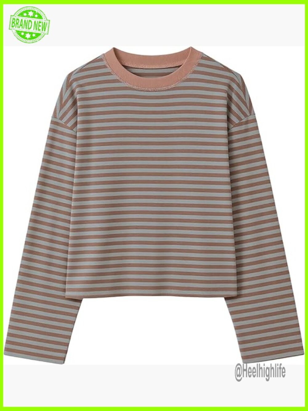 Oversized Striped Long Sleeve T-Shirt Cropped Crewneck Y2K Preppy Sweatshirt